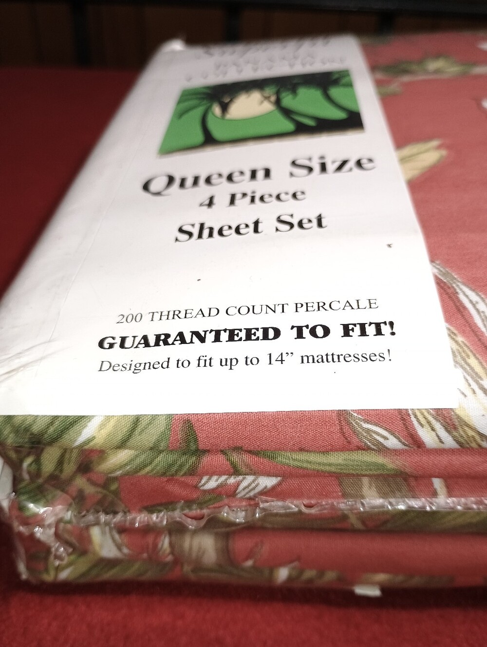 Vintage Superfit Panama Collection Percale Queen Sheet Set Coral Floral Tropical - Picture 4 of 6